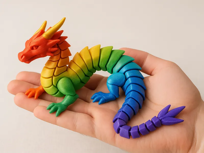 Dragón articulado multicolor impreso en 3D