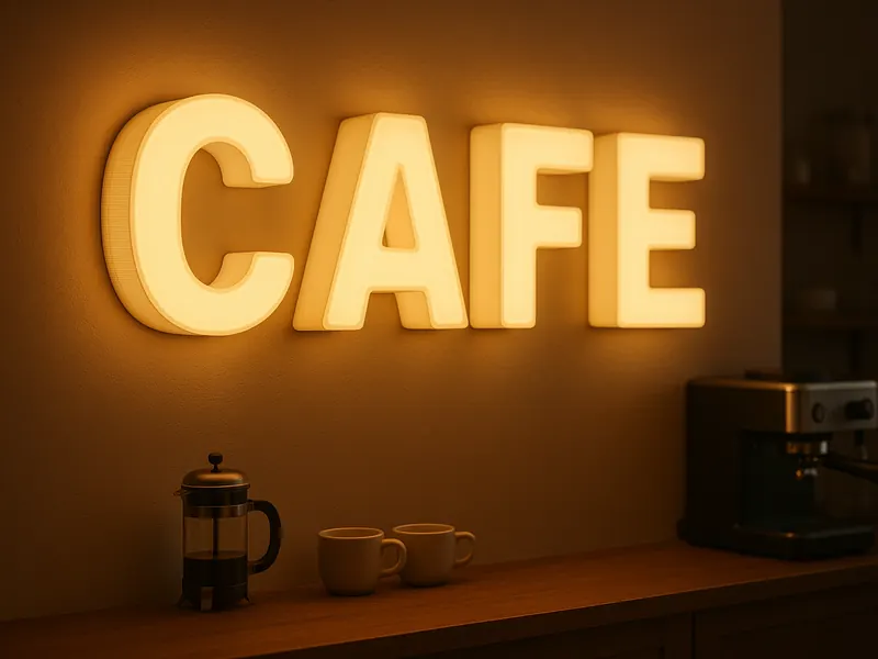 Rótulo LED retroiluminado para cafetería